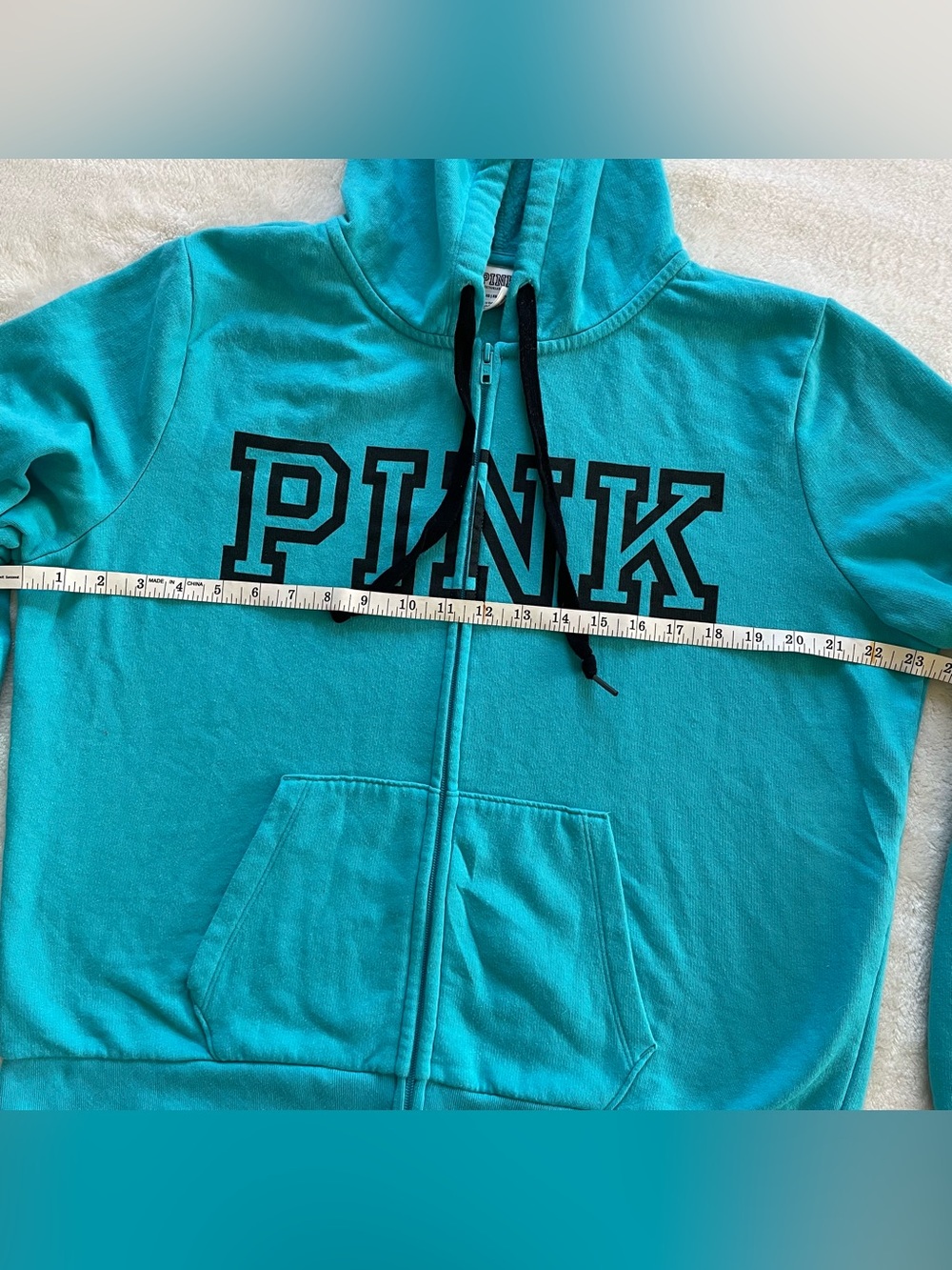 PINK Victoria’s Secret Teal Logo Zip Up Hoodie size XL - Picture 12 of 14